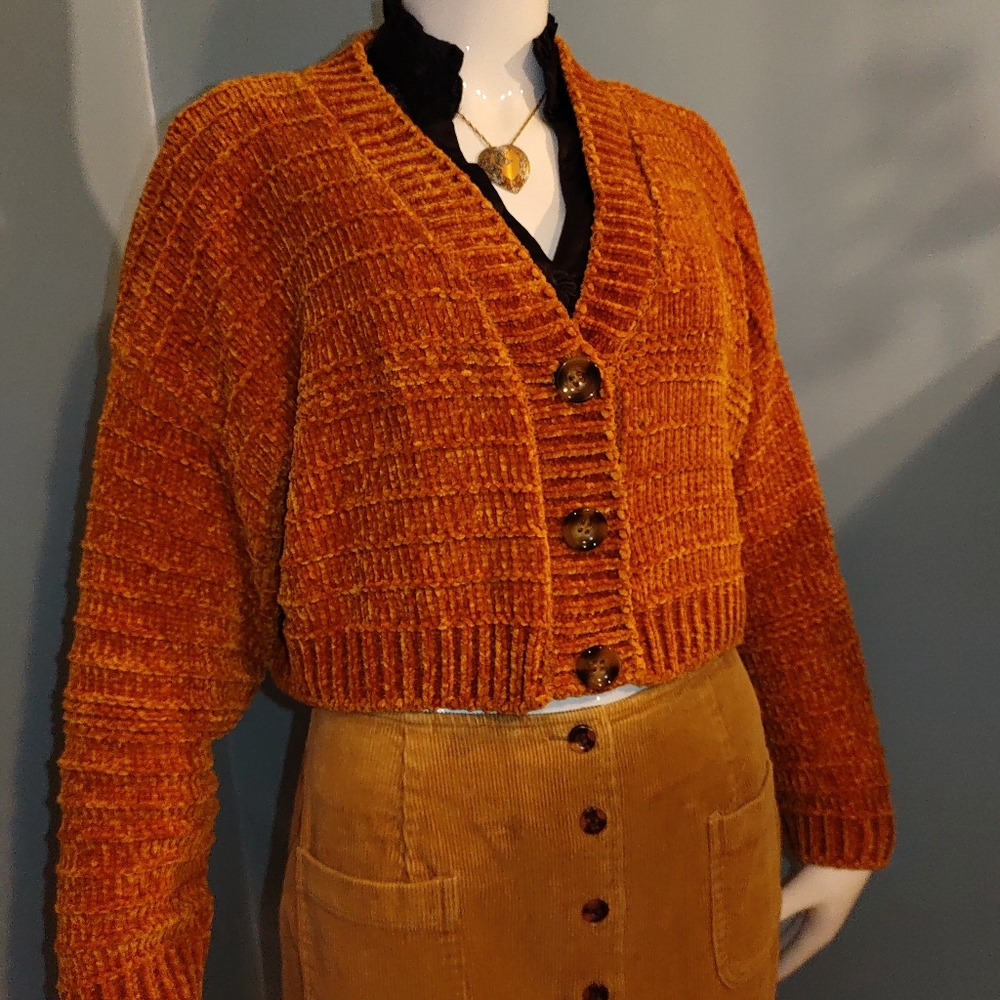 🍄Chanelle Cropped Cardigan Small color Rust - Picture 7 of 8